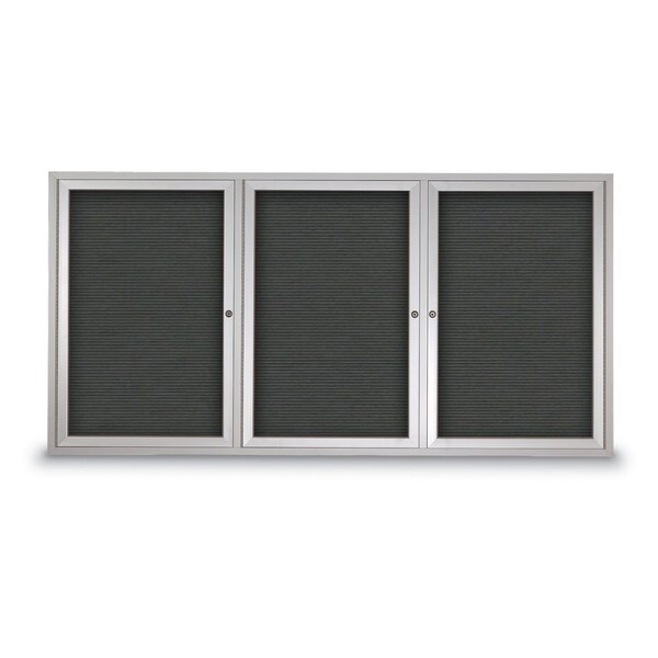 96"x48" 3-Door Enclosed Outdoor Letterboard, Grey Felt/Satin